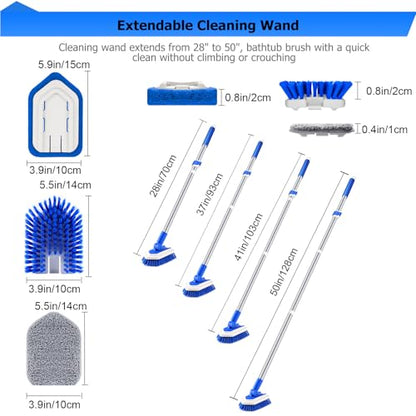 Bathtub Cleaning Brush Long Handle, Shower Bathroom Cleaner Brush Scrubber | 3 Different Detachable Scrub Brush Replacement Head for Scrubing Bathroom Floors, Tubs, Tiles, and Kitchen Walls - color: Blue