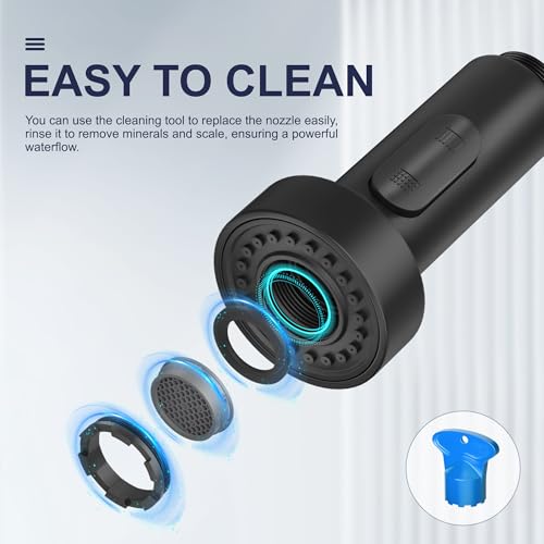 Kitchen Faucet with Pull Down Sprayer, Single Handle Pull Down Spring Sink Faucet, 1 Hole or 3 Hole Dual Function Sprayer for Farmhouses, Utility Rooms, RV's and Bars - color: Matte Black, style: Spring