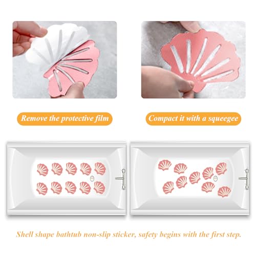 Bathtub Stickers Non Slip, Shell Shaped Tubs Safety Shower Treads, Adhesive Sticker for Bathroom Bathtub, Shower Floor,Pink(12Pcs) - color: Pink