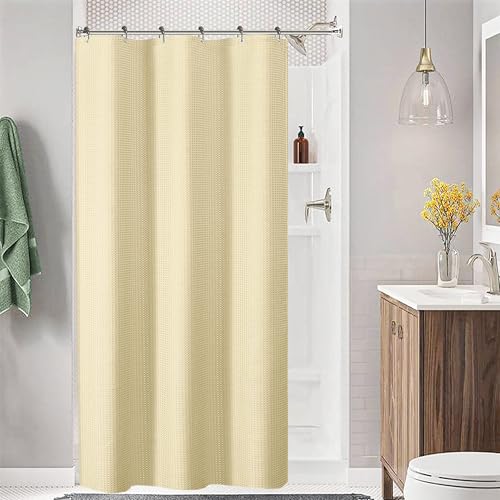 Tititex Solid Beige Cloth Fabric Shower Curtain Liner with 2 Magnets - Texture Soft Hotel Quality Waterproof Shower Liner, Light-Weight & Machine Washable 36x72 inch - color: Beige, size: 36"W x 72"L (Pack of 1)