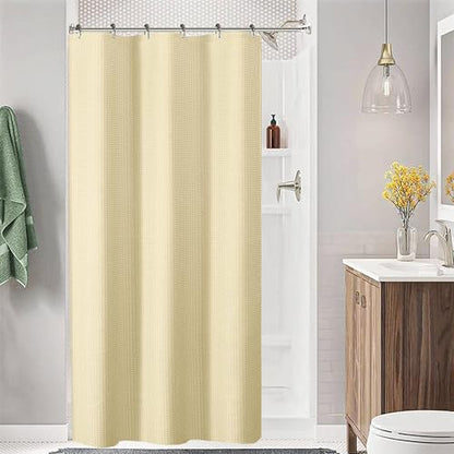 Tititex Solid Beige Cloth Fabric Shower Curtain Liner with 2 Magnets - Texture Soft Hotel Quality Waterproof Shower Liner, Light-Weight & Machine Washable 36x72 inch - color: Beige, size: 36"W x 72"L (Pack of 1)