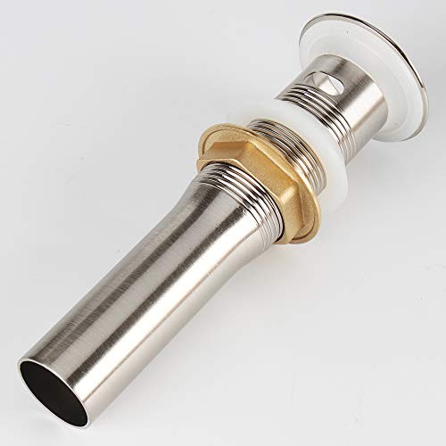 Bathroom Sink Pop Up Drain with Overflow, Strainer, Brushed Nickel | Solid Brass with Detachable Basket Strainer; 7 in. Closed/7.5 in. Open; 1-1/2 in. Min Drain Opening; Push-button Stopper - color: Brushed Nickel, size: Small Popup Cap
