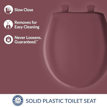 Bemis Classic Colors Slow Close Toilet Seat, Easy Clean Hinges and Durable Plastic Seat, Made in USA, Round, Raspberry - color: Raspberry, size: Round