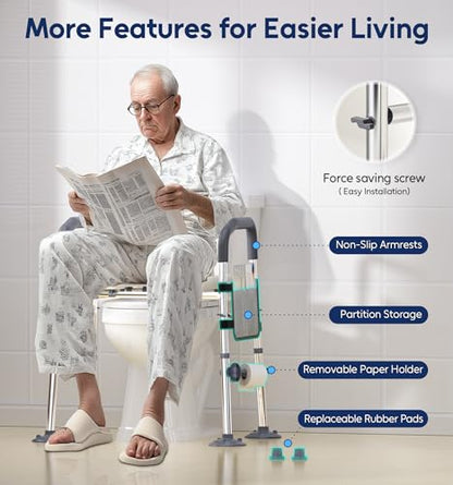 Raised Toilet Seat Risers with Handles for Seniors, White | Adjustable 7 Height & 6 Width, Fits Any Toilet, Heavy-Duty 400lbs Capacity, Soft Padded Seat,For Elderly & Handicap