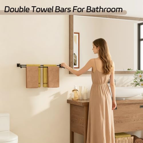 Alise Double Towel Bar,28" Towel Rack for Bathroom Wall Mounted,Matte Black | SUS304 Stainless Steel Bathroom Towel Holder, Quick Drying Towel Hanger Towel Rod, Useable Length 26.9" - color: Matte Black, size: 28-Inch(Joining Process)