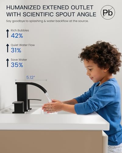 gotonovo Waterfall Bathroom Faucet 3 Hole Square Body,Matte Black | SUS304 8’’ Widespread Bathroom Sink Faucet,2.17’’ Wide Spout,24’’ cUPC Hose,Pop Up Drain,2 Handle,Vanity,Lavatory,Basin,RV - color: Black