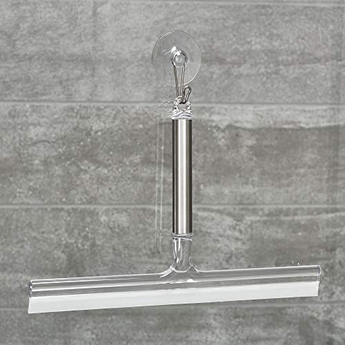 iDesign Forma Brushed Stainless Steel Squeegee, 12" x 8" | Suction Storage Hook - style: Modern