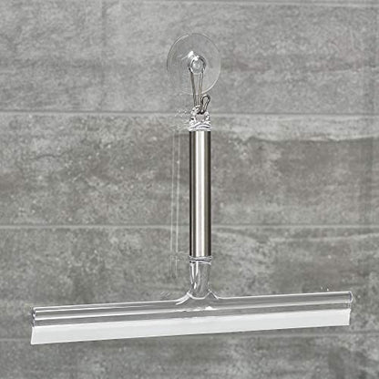 iDesign Forma Brushed Stainless Steel Squeegee, 12" x 8" | Suction Storage Hook - style: Modern