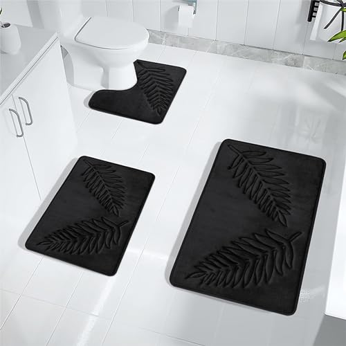 Bath Mat Washable 24" x 16" Super Absorbent Bathroom Rugs Soft Memory Foam Bath Mat Quick Dry Non-Slip Bathroom Carpet for Bedroom Shower and Tub, Black