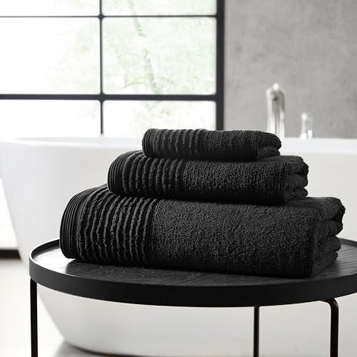 Vera Wang - 6-Piece Bath Towel Set, 100% Cotton Soft & Absorbent Bathroom Towels, Low Lint & Fade-Free, Sculpted Pleat Black - color: Sculpted Pleat Black, size: 6 Piece