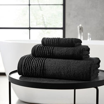 Vera Wang - 6-Piece Bath Towel Set, 100% Cotton Soft & Absorbent Bathroom Towels, Low Lint & Fade-Free, Sculpted Pleat Black - color: Sculpted Pleat Black, size: 6 Piece