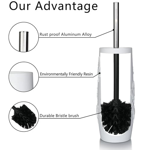 Matte Black Ribbed Design Resin Toilet Bowl Holder and Brush Set, Durable Bathroom Cleaning Tool with Ergonomic Handle and Efficient Bristles, Stylish and Compact Design - style: Ribbed Matte Black