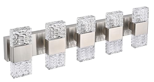 MELUCEE 30.3 in LED Bathroom Lighting Fixtures Brushed Nickel Dimmable 40W | LED Vanity Light Modern Bathroom Light Bar Crystal Wall Sconce for Bath Restroom Powder Room, 3000K Warm Lighting - color: Brushed Nickel, size: 5 Lights