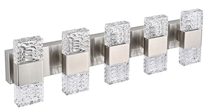 MELUCEE 30.3 in LED Bathroom Lighting Fixtures Brushed Nickel Dimmable 40W | LED Vanity Light Modern Bathroom Light Bar Crystal Wall Sconce for Bath Restroom Powder Room, 3000K Warm Lighting - color: Brushed Nickel, size: 5 Lights