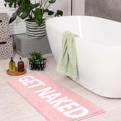 Pink Get Naked Bath Mat Girly Funny Long Bathroom Rugs | Non Slip Washable Runner Rug Quick Dry Absorbent Soft Microfiber Bathmat,17 * 47 Inch - color: Pink, size: 17*47"