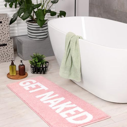 Pink Get Naked Bath Mat Girly Funny Long Bathroom Rugs | Non Slip Washable Runner Rug Quick Dry Absorbent Soft Microfiber Bathmat,17 * 47 Inch - color: Pink, size: 17*47"