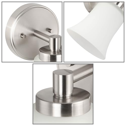 XiNBEi Lighting Wall Sconce Light Bathroom Vanity Fixture Brushed Nickel | Modern Small Bathroom Light Fixture, Single Wall Light, White Glass Shade, For Hallway Bedroom Kitchen Stairway - color: Brushed Nickel, size: 5"