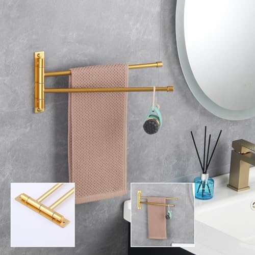 GERZWY Bathroom Swing Arm Towel Bars 2-Arm Wall Mount Stainless Steel Bath Towel Rack Hanger Towel Holder Organizer Gold Finished HYG02-BE - color: Gold