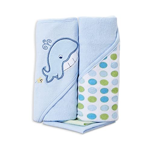 Spasilk Bath Hooded Towels & Washcloths Set for Babies, 2 Hooded Terry Bath Towels & 2 Washcloths, Blue Whale - color: Blue Whale