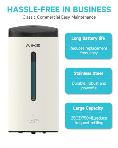 AIKE Automatic Liquid Soap Dispenser,25oz Capacity for Bathroom,Mattewhite | No-Drill and Screw Wall Mount Install Design for Space-Saving,4*AA batteries(Not Included) Ensure Long Standby,Model AK1205E - color: Off White