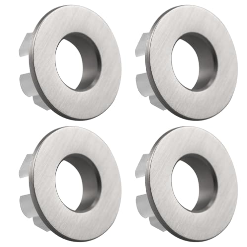 4 PCS Sink Basin Trim Overflow Cover, Brass Insert in Hole Round Caps for Bathroom or Kitchen Sink Brushed Nickel