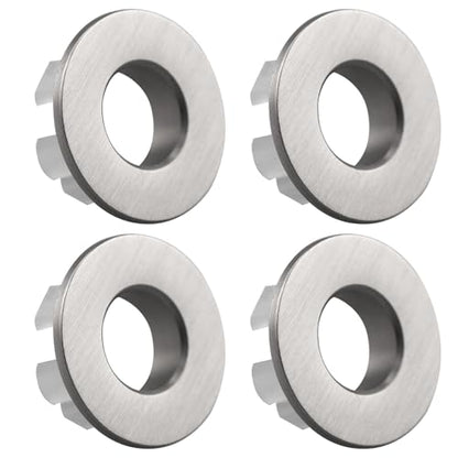 4 PCS Sink Basin Trim Overflow Cover, Brass Insert in Hole Round Caps for Bathroom or Kitchen Sink Brushed Nickel