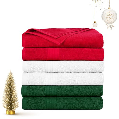 100% Cotton Hand Towels 18x28 Inches, 600 GSM, Soft & Absorbent, Set of 6, White, Red & Green - color: White, Red, Green, size: Hand Towel Set of 6