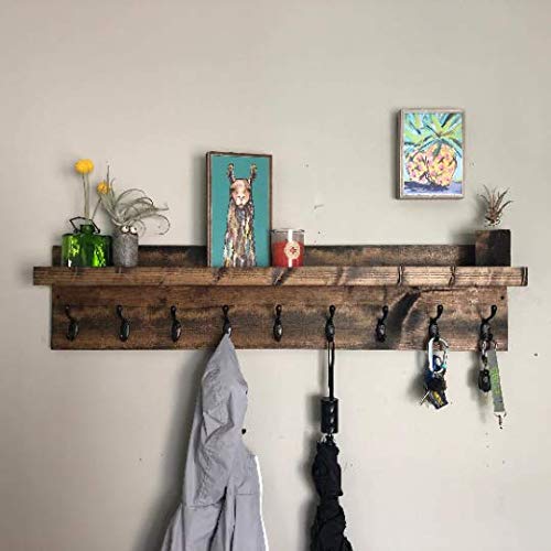Coat Rack with Shelf Wall Mounted with Storage (Choose Your Length) Towel Rack Entryway Organizer Key Hooks (20" L (5 Hooks)) - size: 20"L (5 hooks)