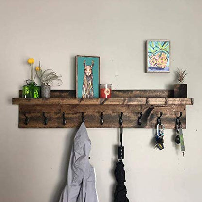 Coat Rack with Shelf Wall Mounted with Storage (Choose Your Length) Towel Rack Entryway Organizer Key Hooks (20" L (5 Hooks)) - size: 20"L (5 hooks)