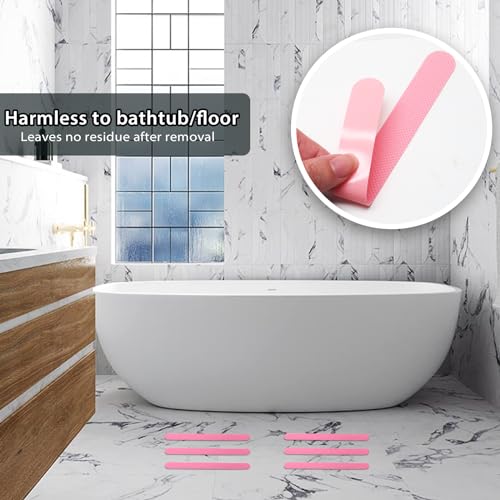 24Pcs Pink Bathtub Stickers Non Slip | Anti Slip Shower Strips, Adhesive for Bathroom Bathtub, Shower Floor & Ladders, Includes Scraper - color: Pink