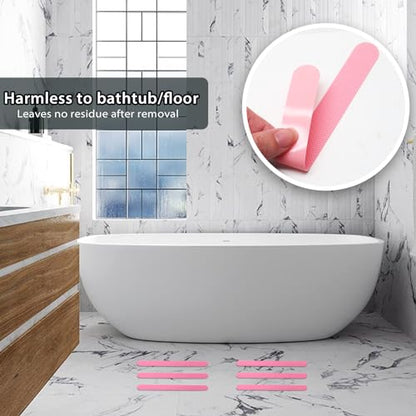 24Pcs Pink Bathtub Stickers Non Slip | Anti Slip Shower Strips, Adhesive for Bathroom Bathtub, Shower Floor & Ladders, Includes Scraper - color: Pink