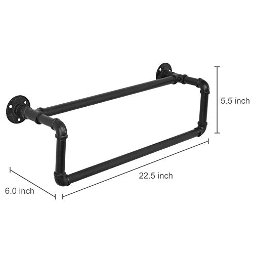 MyGift Wall Mounted Double Towel Bar, Rustic Industrial Bathroom Decor | Dual bars provide convenient towel storage while adding rustic industrial style to bathrooms with a sleek matte black finish