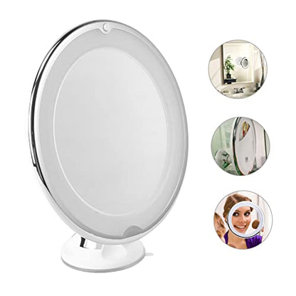 7X Magnifying LED Bathroom Makeup Mirror with Suction Cup Portable Round Vanity Mirror for Travel Bright Lighted Cosmetic
