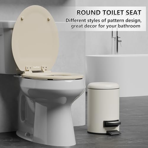 Angol Shiold Quiet-Close Molded Wood Toilet Seat with Non-Slip Adjustable Hinges, Anti-Pinch Bumpers, Easy Install & Clean（Bone, Elongated 18.5''） - color: Bone, size: Elongated 18.5‘’