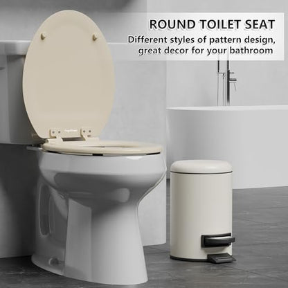 Angol Shiold Quiet-Close Molded Wood Toilet Seat with Non-Slip Adjustable Hinges, Anti-Pinch Bumpers, Easy Install & Clean（Bone, Elongated 18.5''） - color: Bone, size: Elongated 18.5‘’