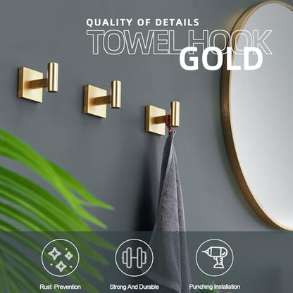 KOKOSIRI Robe Hooks Bathroom Towel Coat Hook for Bath Kitchen Wall 3 Pack Brushed Gold Stainless Steel B1013BG-P3 - color: Brushed Gold, size: 3 Pack
