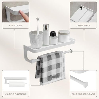 Paper Towel Holder Wall Mount with Shelf, Bathroom/Kitchen Paper Towel Holder, Effortless One-Handed Tear, Rust-Proof Metal for Bedroom - color: White