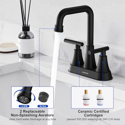Matte Black 4 inch Centerset Bathroom Faucet for Sink 2-3 Hole | Bathroom Sink Faucet with Pop-up Drain and Supply Lines, Stainless Steel 2-Handle Centerset Faucet for Vanity RV Restroom - color: Matte Black