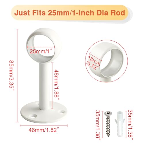 Alise Curtain Rod Holder Bracket 1''Dia,Closet Rod Holders Wall Mount,4 Pcs | Ceiling Mounted Curtain Rod Flange Brackets,Ceiling Curtain Rods Brackets,for Bathroom Curtain,Stainless Steel,White Finish - color: White Finish, size: 25mm/1-Inch Dia.