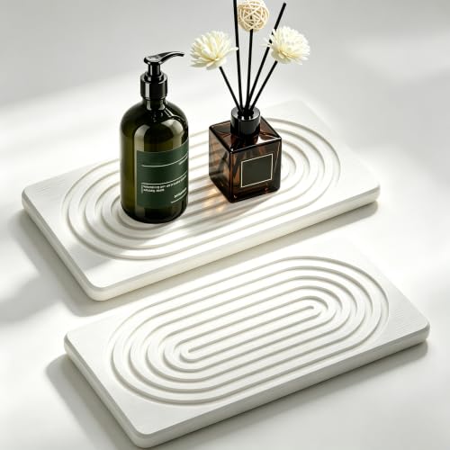 2PCS Water Absorbing Stone Tray for Sink Absorbent diatomite Coasters | Stone Soap Drying Tray for Bathroom Vanity, Stone Drying Mat for Kitchen Counter Dish Soap Sponge Holder (White, 8" x 4") - color: White, size: 8" x 4"