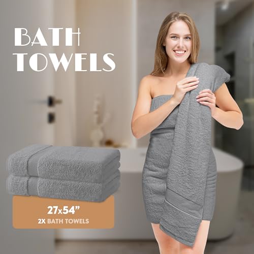 Light Gray Bath Towel Set of 6 - 100% Cotton Highly Absorbent Towels for Bathroom, 2 Luxury Bath Towels 650GSM, 2 Hand Towels, 2 Washcloths - color: Light Gray