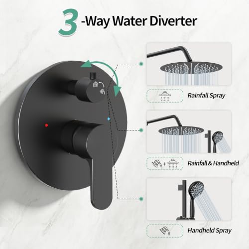 SR SUN RISE 12" Shower Faucet Set with Shower Slide Bar,Matte Black | High Pressure Shower Head,6-Spray Setting,16"Adjustable Shower Slide Bar,Soild Brass,Wall Mount,Included Valve and Trim Kit - color: Matte Black