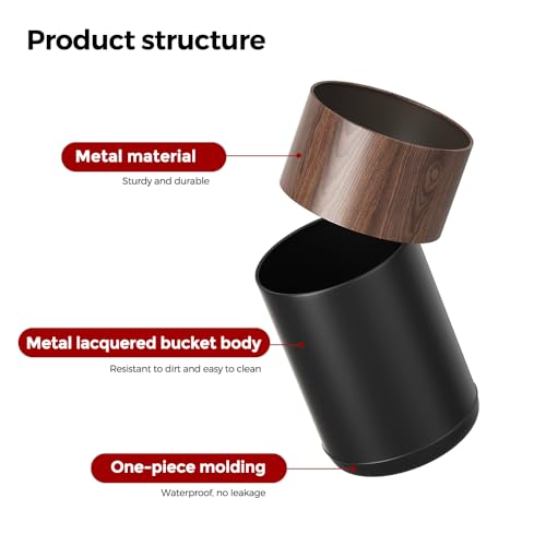 3.1Gal Modern Walnut Trash Can,Open-Top Bathroom Trash Bin | Double Layer;Metal Waste Bin;Built-In Bag Holder;for Bathroom,Home,Office,Living Room - color: 3.1gal round