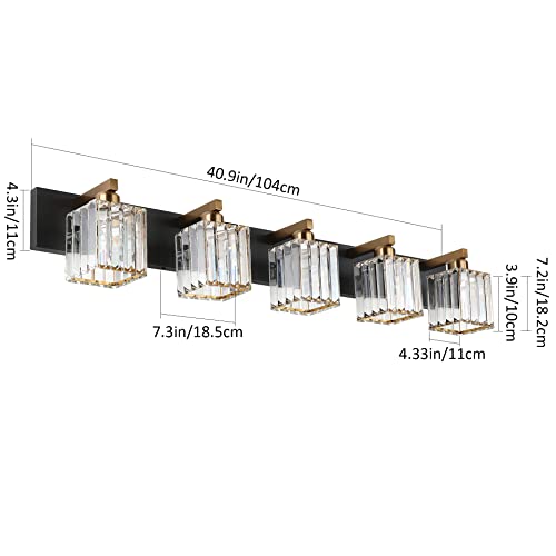 Aipsun Modern Vanity Light Bathroom Lighting Fixtures 5 Light Crystal Bathroom Vanity Light Fixtures (Exclude Bulb) - color: Black Gold, size: 40 inch