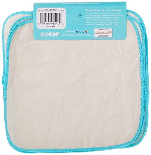 Bumkins Reusable Flannel Baby Wipes, 12 Count, Natural