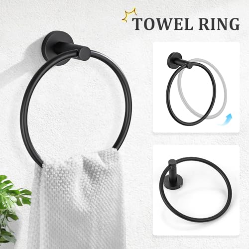 TURS Black 5 Piece Bathroom Towel Bar Set Bathroom Hardware Set, 23.6 inch Bathroom Accessories Kit Set, SUS304 Stainless Steel Wall Mounted - color: Matte Black