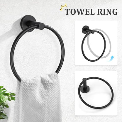 TURS Black 5 Piece Bathroom Towel Bar Set Bathroom Hardware Set, 23.6 inch Bathroom Accessories Kit Set, SUS304 Stainless Steel Wall Mounted - color: Matte Black