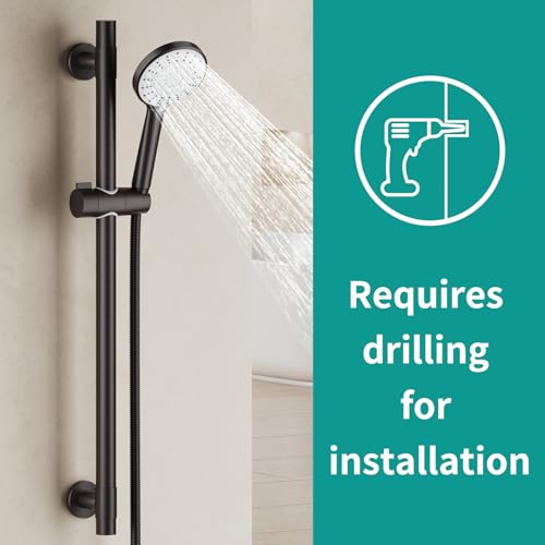 Shower Slide Bar Handheld Shower Head with Hose, 5-Function Hand Shower with Wall Mount，shower slide bar,adjustable height shower head (A-round, ORB) - color: ORB