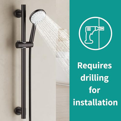 Shower Slide Bar Handheld Shower Head with Hose, 5-Function Hand Shower with Wall Mount，shower slide bar,adjustable height shower head (A-round, ORB) - color: ORB