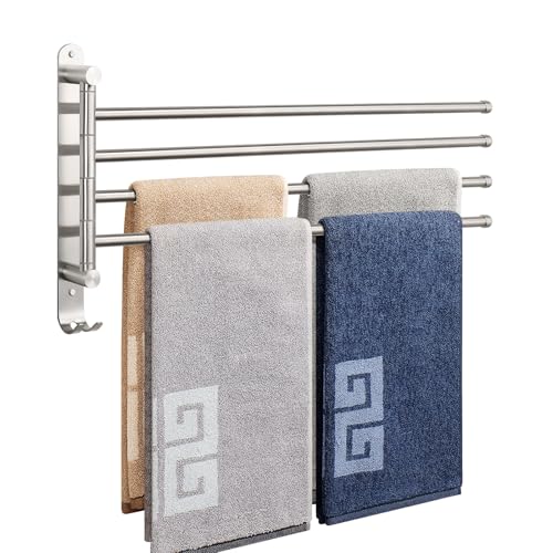 NearMoon Swivel Towel Rack, 19.5" Thicken 304 Stainless Steel 4-Arm Towel Bar, Space Saving Wall Mounted Towel Holder with Hook, Rustproof Swing Out Towel Hanger for Bathroom, Kitchen (Brushed Nickel) - color: Brushed Nickel, size: 19.5 Inch